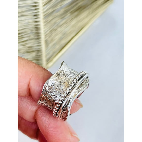 SSD_Boho Silver 925 Spinner Ring for Women – Handmade Sterling Silver Fidget Ring, Anxiety Relief Meditation Band, Adjustable Thumb Ring, Unique Gift for Her