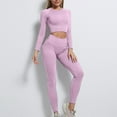 thumbnail image 2 of UAMVSH Yoga 2 Piece Outfits for Women Cropped Long Sleeve Layering Tops with High Waist Butt Lifting Leggings Seamless Athletic Sets(Medium,Hot Pink), 2 of 6