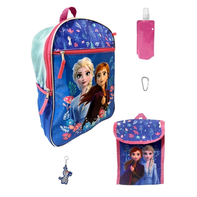 Set 5 Piezas Mochila Escolar Frozen 16 Pulgadas Bolsillo Frontal Y Laterales Correas Ajustables Color Azul