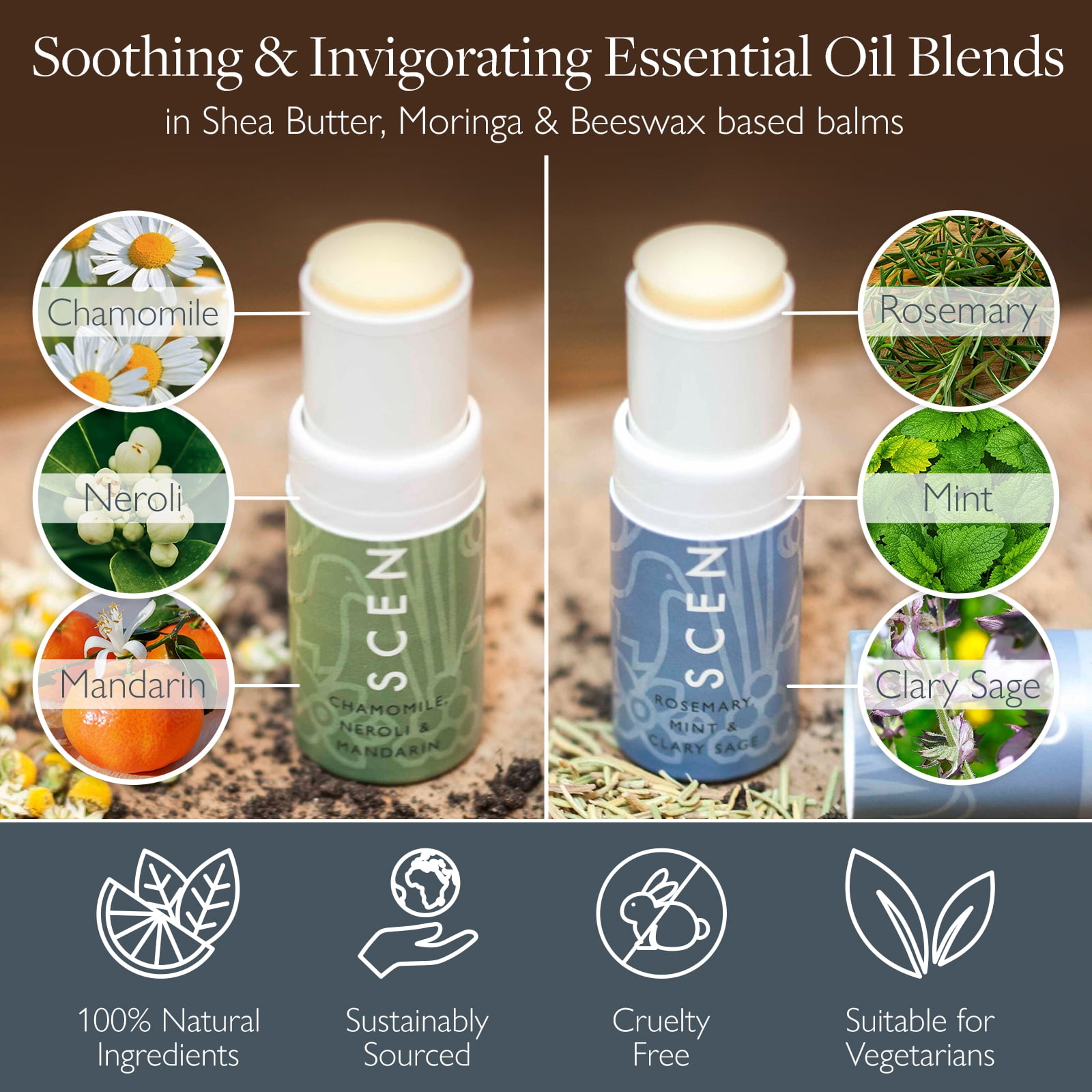 Scentered DE-STRESS & FOCUS Aromatherapy Essential Oils Balm Gift Set - For Relaxation & Alertness - All-Natural Blends of Rosemary, Cedarwood, Sage, Peppermint