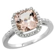 thumbnail image 1 of 14K White Gold Natural Morganite Ring Cushion-cut 8x8mm Diamond Accent, size 5.5, 1 of 4