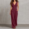 thumbnail image 2 of Jumpsuits for Women Cotton Sleeveless V Neck High Waist Slimming Jumpsuit Casual Fashionable Solid Color Loose Wide Leg Romper Jumpsuit with Pocket, 2 of 7