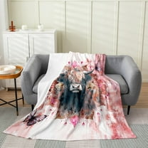 Cowhide Throw Blanket Throw 50x60 Inch for Bedroom,Watercolor Garden Flower Fleece Blanket,Flying Butterfly Bed Blanket,Boho Mandala Flower Flannel Blanket