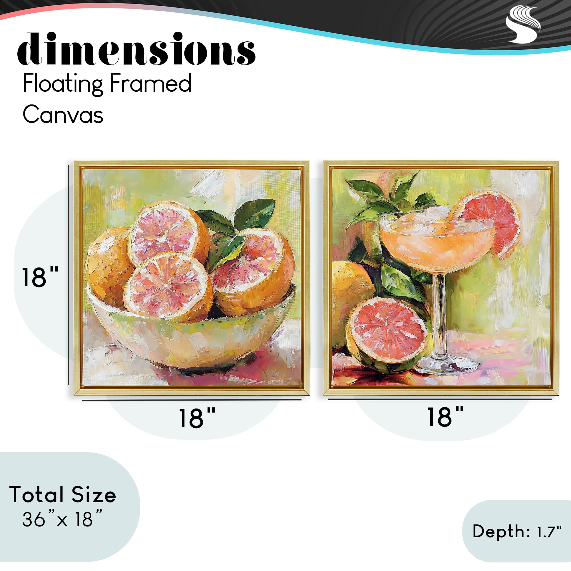 Stupell Industries Grapefruit Bowl & Cocktail 2 Piece Gold Framed Floater Canvas Set, design by Riley B