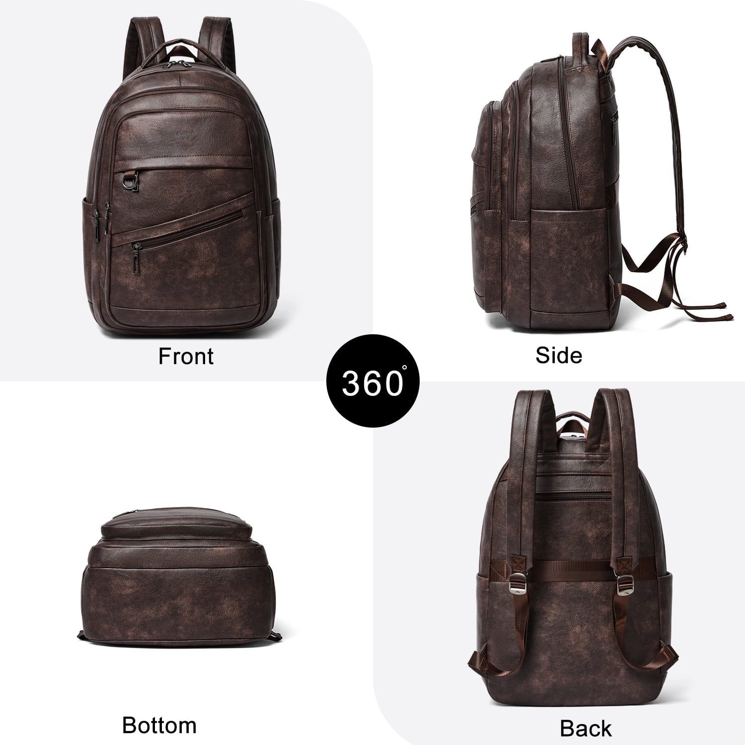 43L Vegan Leather Backpack for Women & Men, Travel Carry On Backpack, College Bookbag, Work Laptop Backpack fits 17 inch Laptop，Coffee