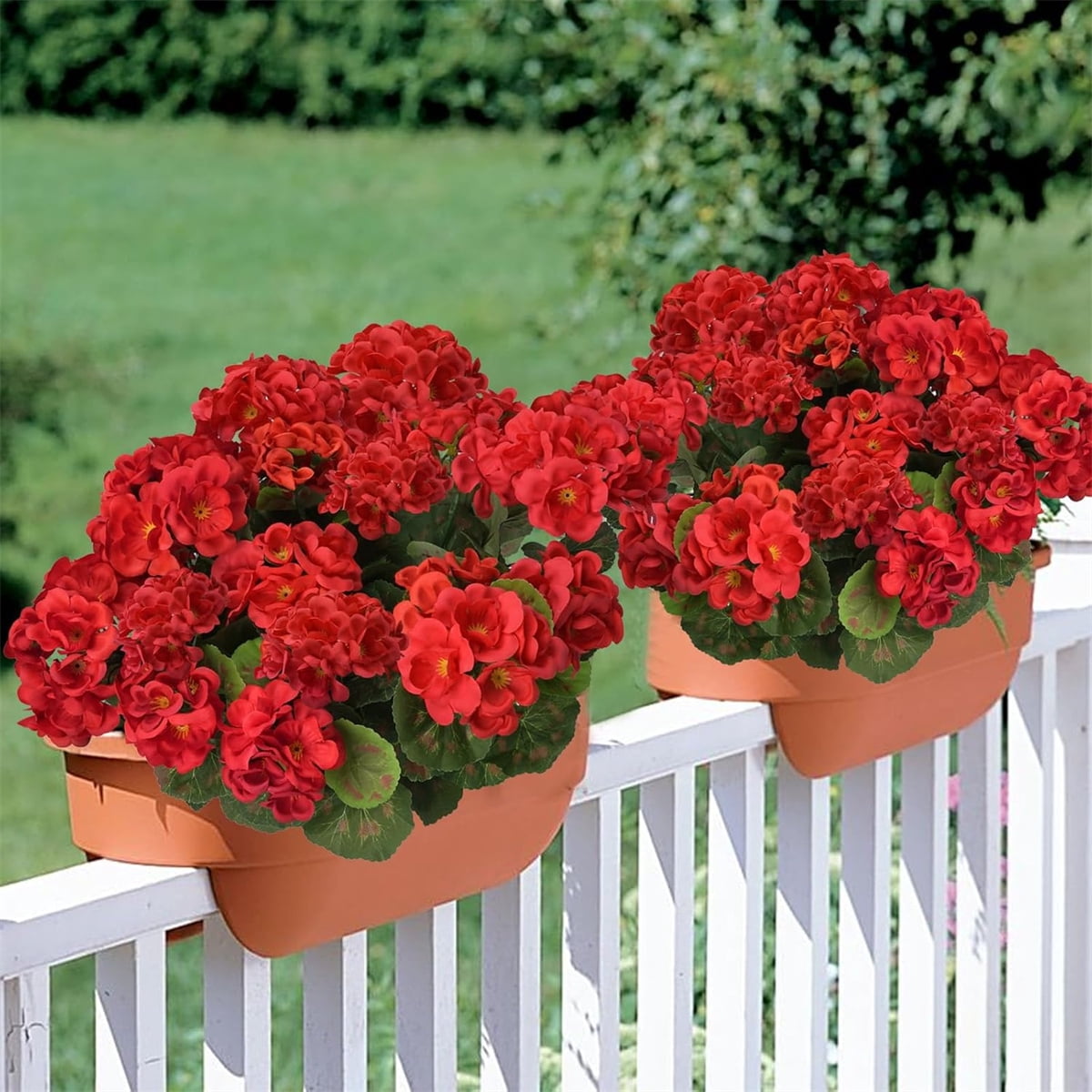 Tutuviw 12 Bunches Artificial Geranium Silk Flower Bush Red 14 in Faux Geranium Flowers Outdoor UV Resistant Garden Plants Faux Flower for Planters Front Porch Garden Fountain Window Box Decor