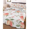 thumbnail image 3 of Quilts King Size Bedding Set, Peach Lightweight Quilted Comforter, Spring Floral Green Leaf Botanical Pink Fruit Soft Reversible Bedspread Coverlet with Pillow Covers for All Season, 96" x 106", 3 of 7