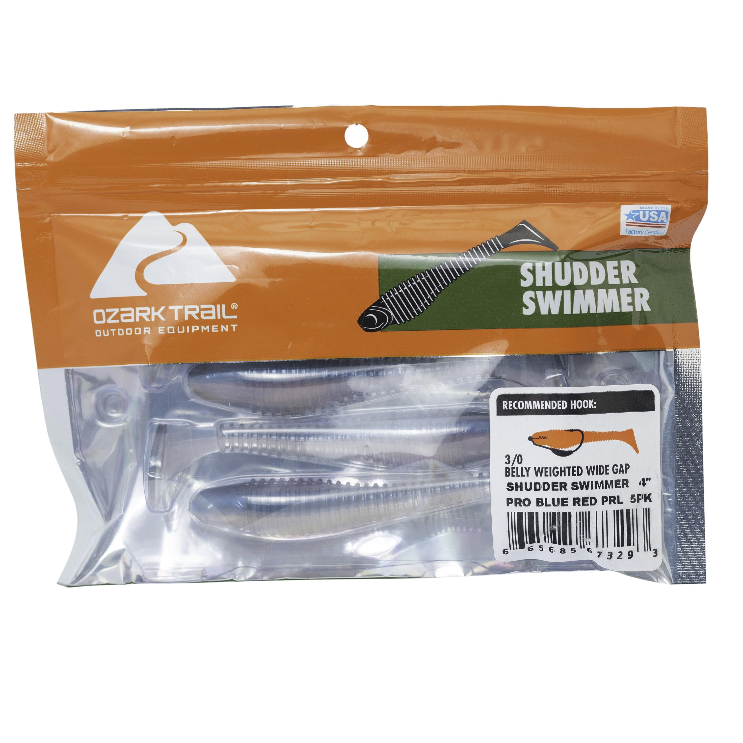 Ozark Trail 4" Shudder Swimmer, Red Pearl, 5pc Fishing Soft Baits