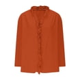 thumbnail image 4 of KyCheLot Cotton Linen Shirts for Women V Neck Summer 3/4 Length Sleeve Solid Color Tops Trendy Ruffle Trim Shirts, 4 of 5