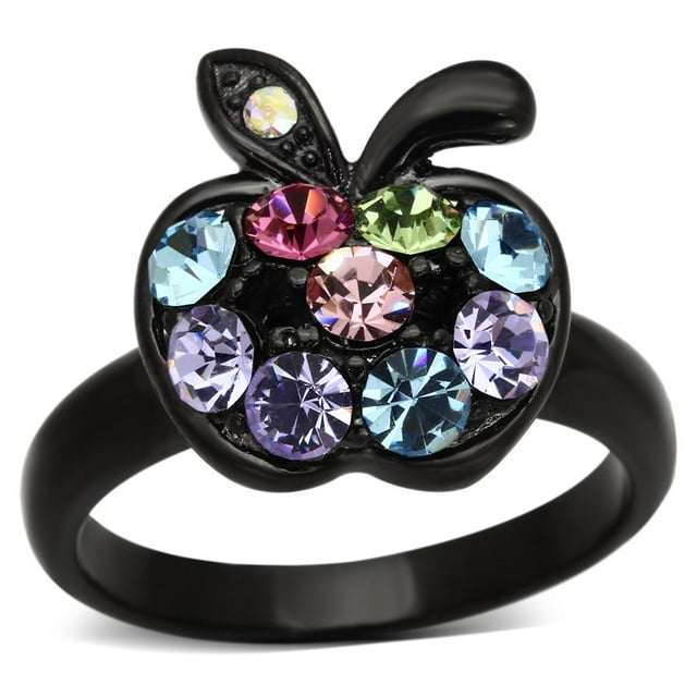 IP Black(Ion Plating) Stainless Steel Ring with Top Grade Crystal in Multi Color for Women Multi Color Stone Color Style TK984 Size 10