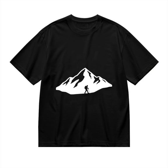 Black T Shirts for Men, Mountain, Hiker Silhouette, Summit Graphic Mens Graphic Tees, 24898553,S