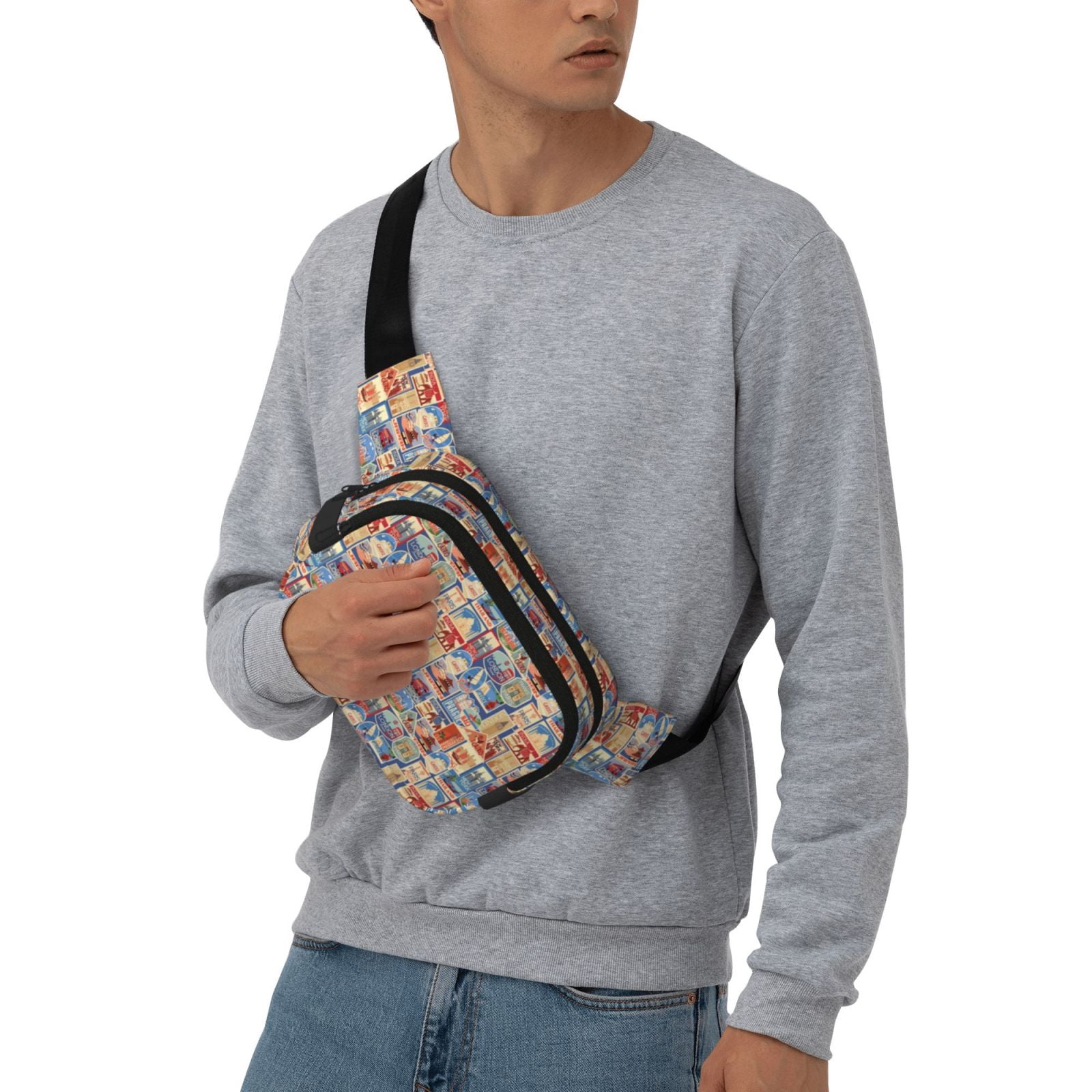 Picia Set Of Travel Vintage Print Square Double-Layer Waist Bag Mini Adjustable Waist Belt Bag Exercise Running Travel Hiking