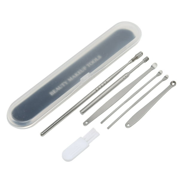Removedor de cera para oídos de acero inoxidable con cepillo para oídos, 7 piezas Limpiador de cera para oídos con resorte Juego de herramientas para limpieza de cera para oídos Juego de púas para oídos Probado y confiable