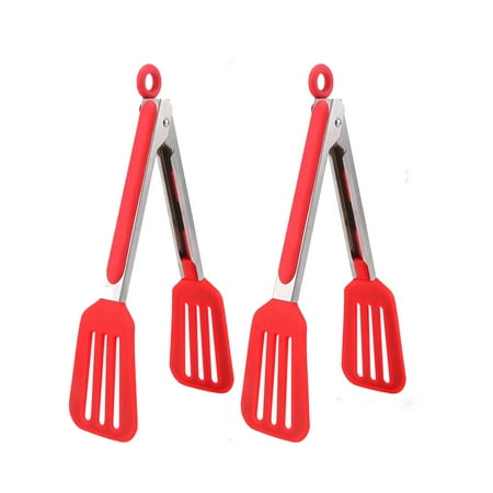 

Kitchen Tongs Silicone Cooking Kitchen Tongs BPA Free Non-Stick BBQ Grilling Cooking Tongs/Food Tong/Pasta Tong/Steak fry clip/Silicone Tongs For Air Fryer Set of 2(9 Red)