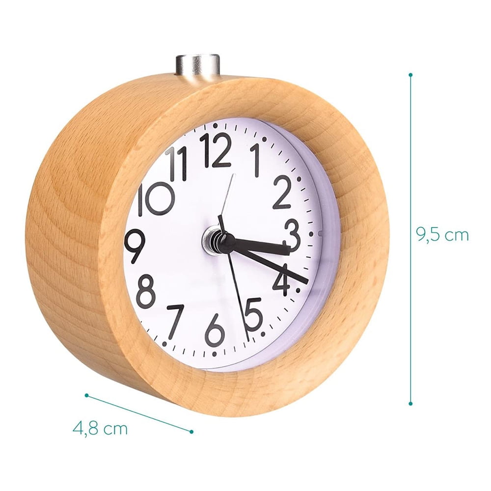 Analog Wood Alarm Clock With Snooze Retro Clock With Dial Alarm Light