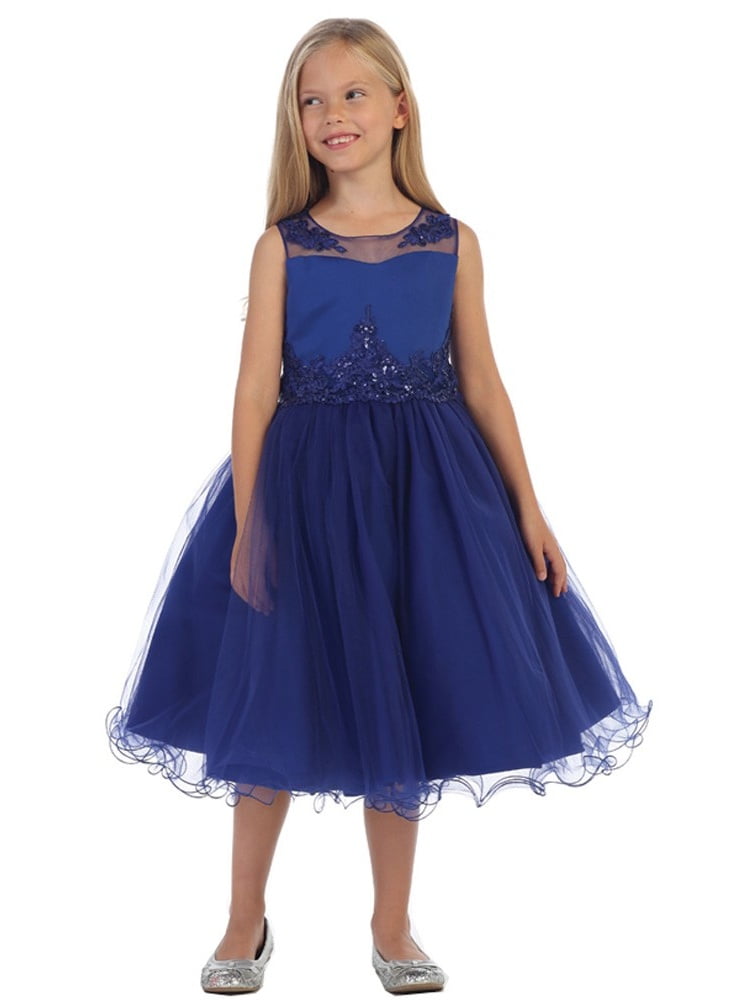 Angels Garment Angels Garment Girls Royal Blue Beaded Junior Bridesmaid/Flower Girl Dress