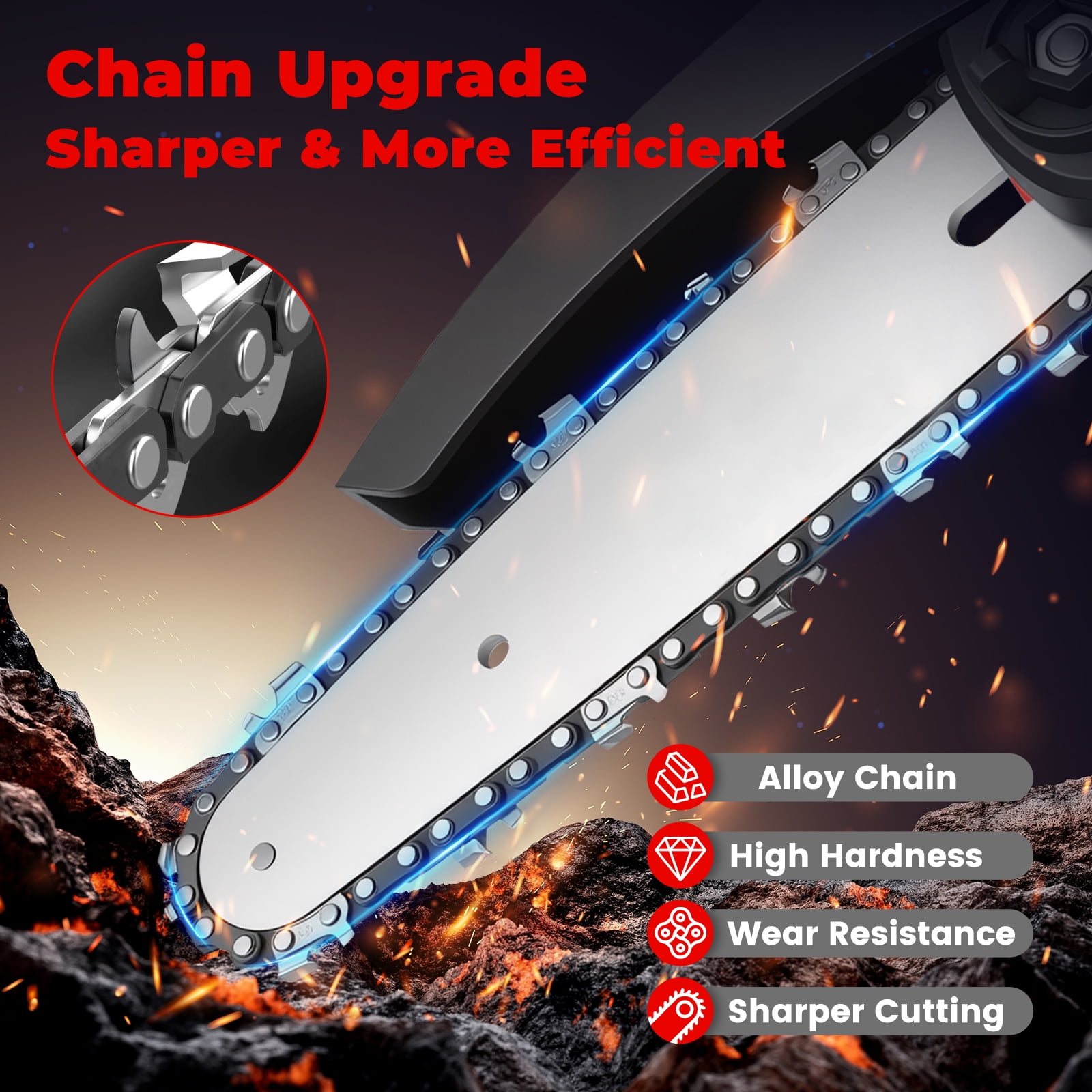 BAOKALER Mini Chainsaw, 4 & 6 inch Handheld Electric Chainsaw with 2×2.0Ah Batteries and 3 Chains for Tree Trimming Wood Cutting, Red