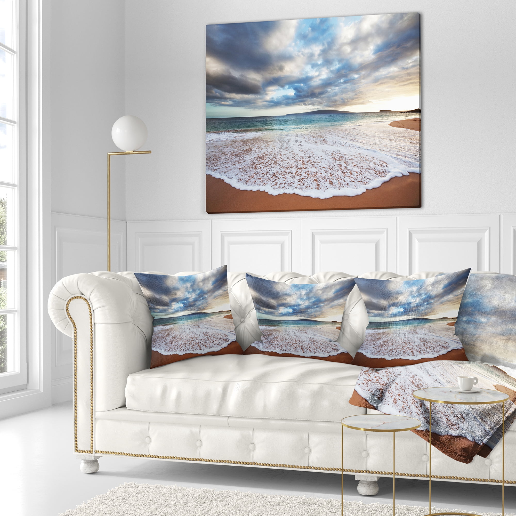 Designart Deep Seashore with Clouds and Waves - Seascape Throw Pillow - 18x18