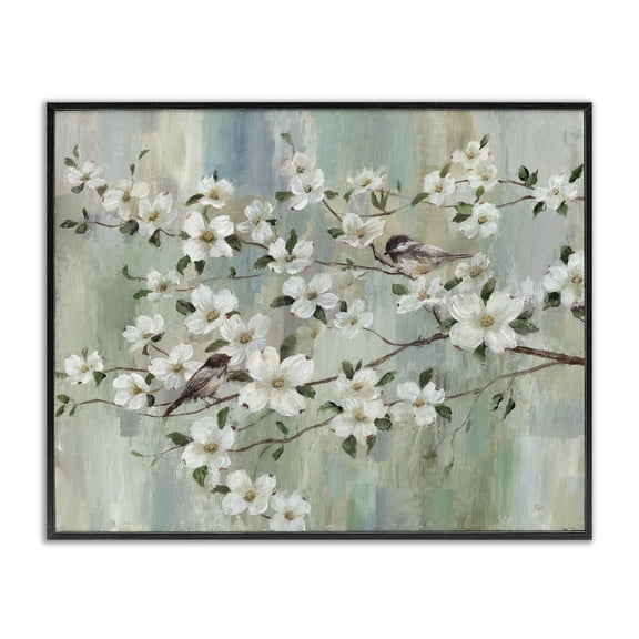 Stupell Industries Transitional Delicate Cherry Blossom Flowers Perched Birds Classic Black Framed Giclee Art, 20 x 16, by Nan