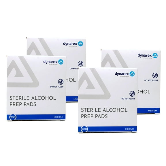 Dynarex 70% Isopropyl Alcohol Sterile Prep Pads, Medium, 200 Ct, 4 Pack