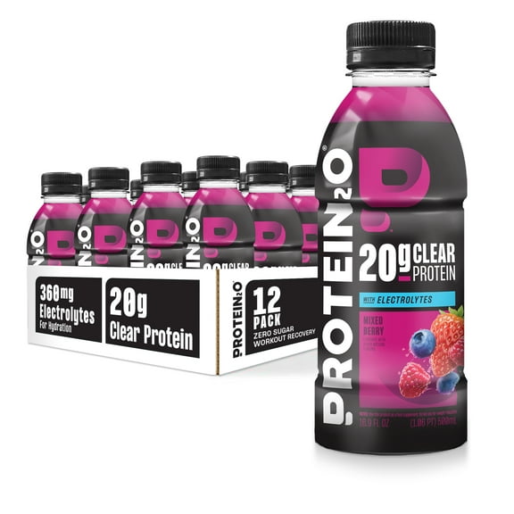 Protein2o 20g Whey Protein Isolate Hydration Drink, 350mg of Electrolytes, Vitamins B5 & B6, Sugar Free, Mixed Berry, 16.9 oz Bottle (12 Count)