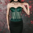 thumbnail image 7 of Qulqfy Lace Up Corset for Women Green Plus Size Overbust Bustier Soft Cup Strapless Solid Boned Corset Tops for Women, 7 of 7