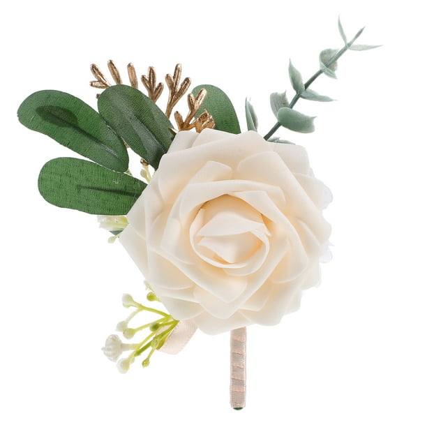 BRIGHTFUFU Boutonniere de bolsillo con flores artificiales, ramillete de flores artificiales, Boutonniere para hombres y mujeres