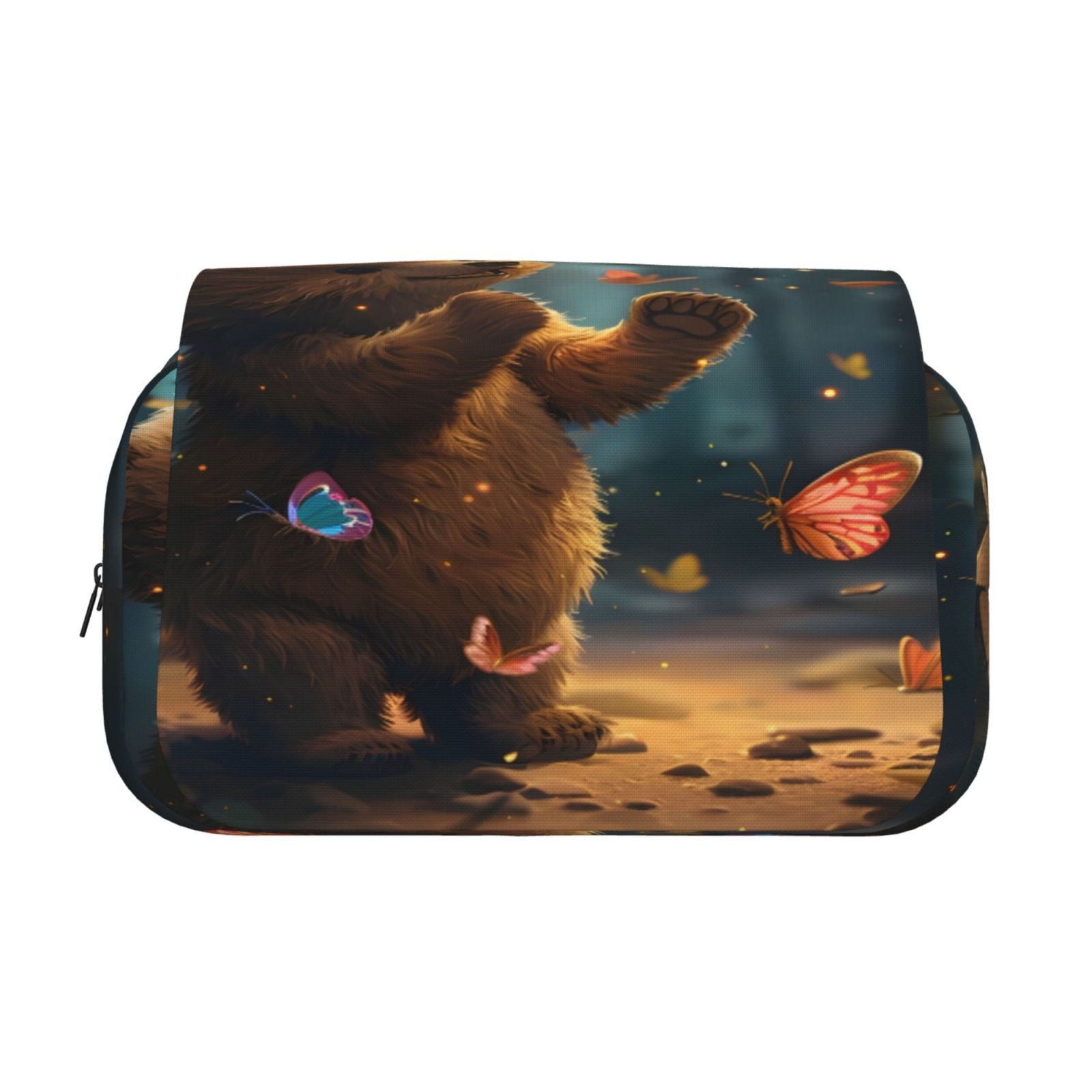 Rateoe Cute Butterfly Bear Pattern Double Clamshell Pen Case, Storage Organizer with Two Zipper Compartments– Holds Up to 50 Pencils & Pens