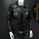 thumbnail image 3 of Chaqueta de cuero de aviador de estilo militar de primavera y otoño, chaqueta de cuero de hombre de gran tamaño, entallada, con solapa bordada, 3 of 5