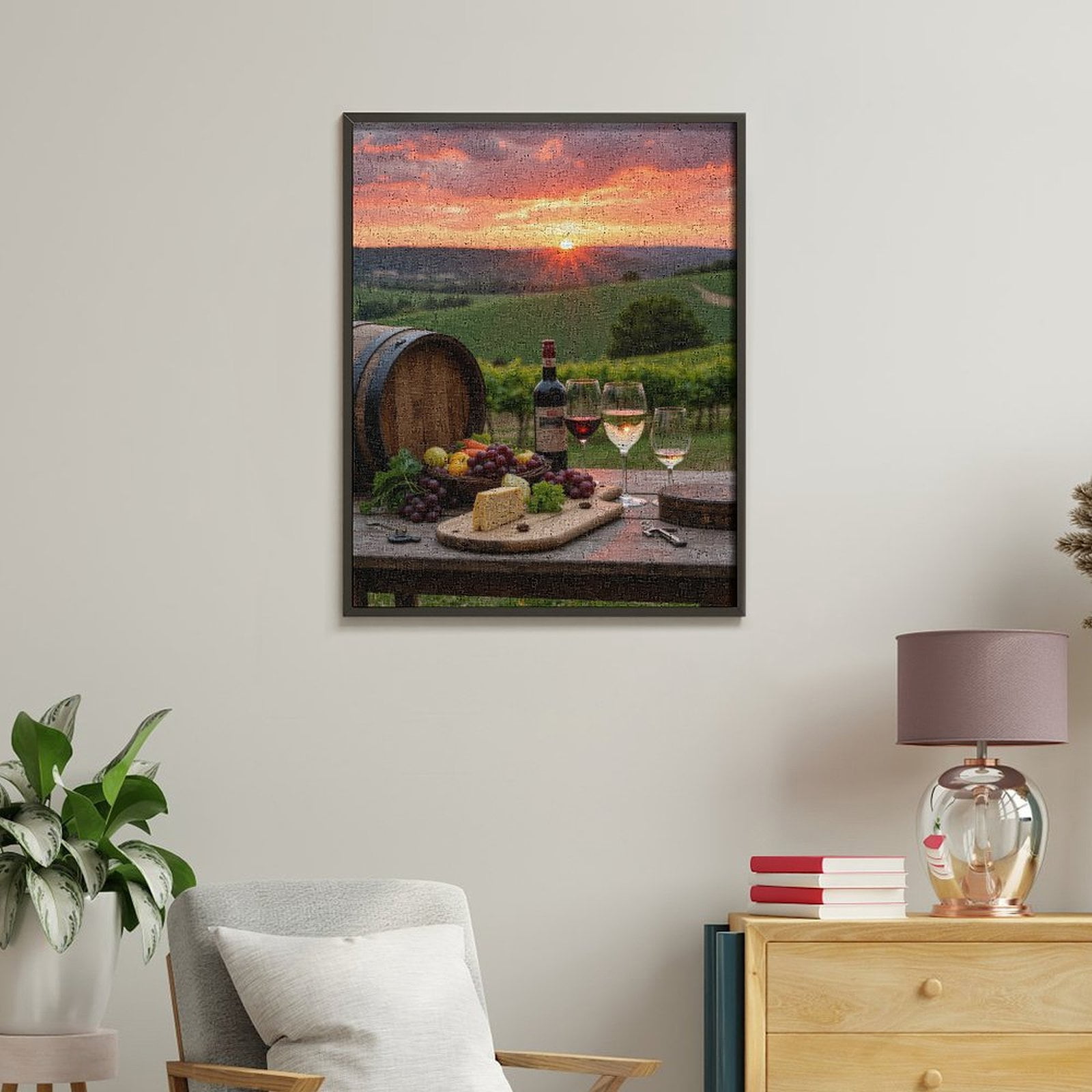 Paint By Numbers Kit for Adults Beginner - DIY Sunset Vineyard Wine Cheese Orchard Canvas Painting Kits for Adults, Frameless Paint By Number for Adults for Home Wall Decor 16x20 Inch