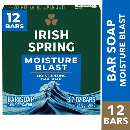 Irish Spring Bar Soap for Men, Moisture Blast Deodorant Bar Soap, 3.7 Oz, 12 Pack