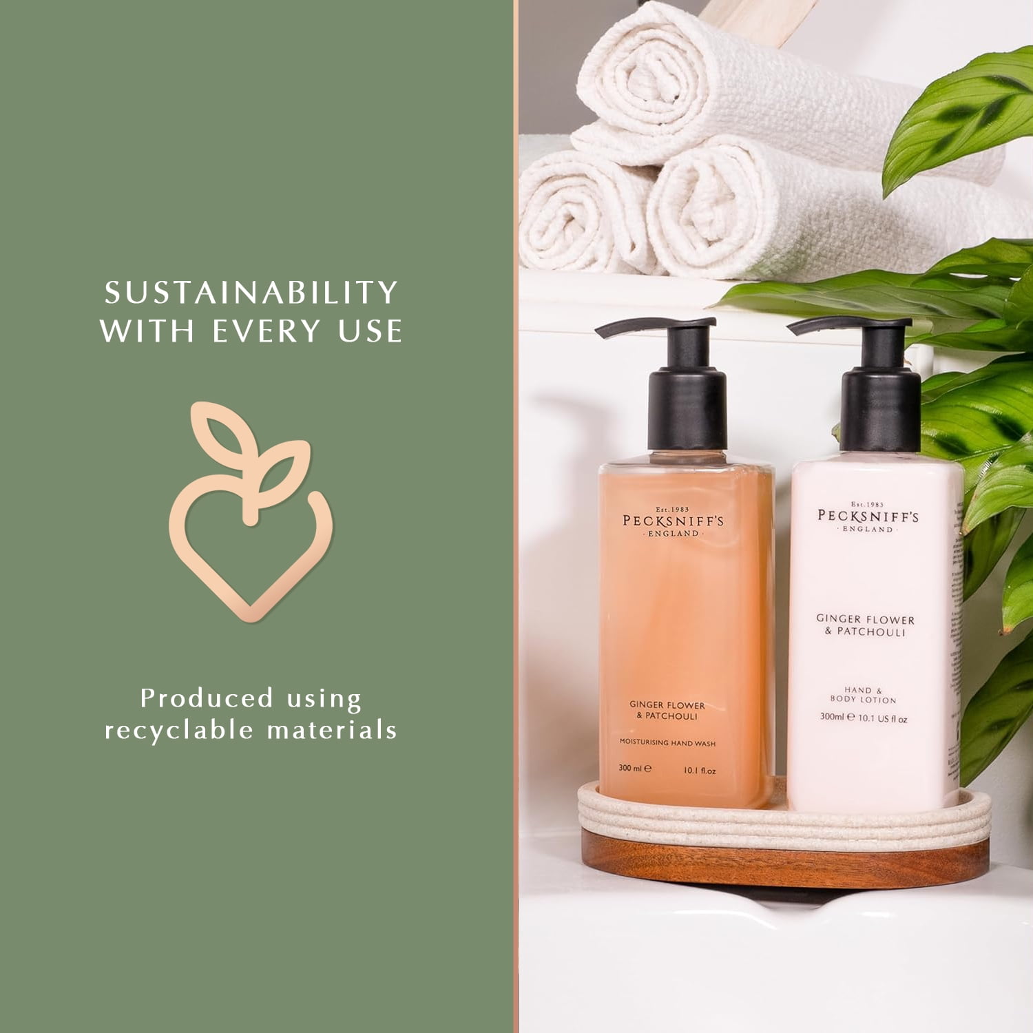 Pecksniffs Ginger Flower & Patchouli Moisturizing Hand Wash and Lotion | 300ml/10.14 fl oz