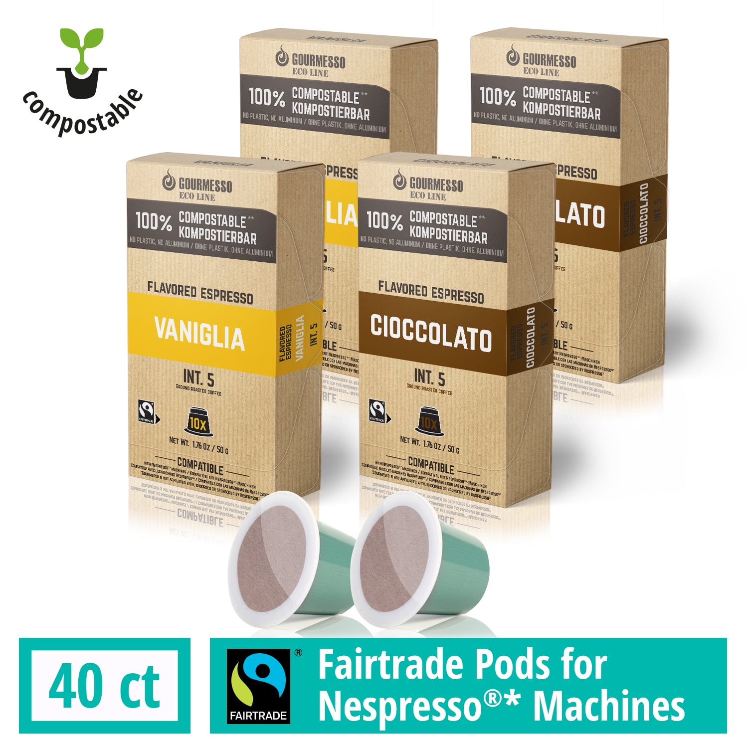 Gourmesso Eco Line Compostable Capsules For Nespresso Machines 40 ct