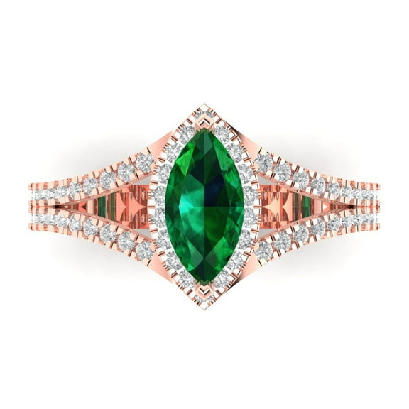 Halo Engagement Ring for Women - 1.2ct Simulated Emerald in 18K Rose Gold Promise Ring