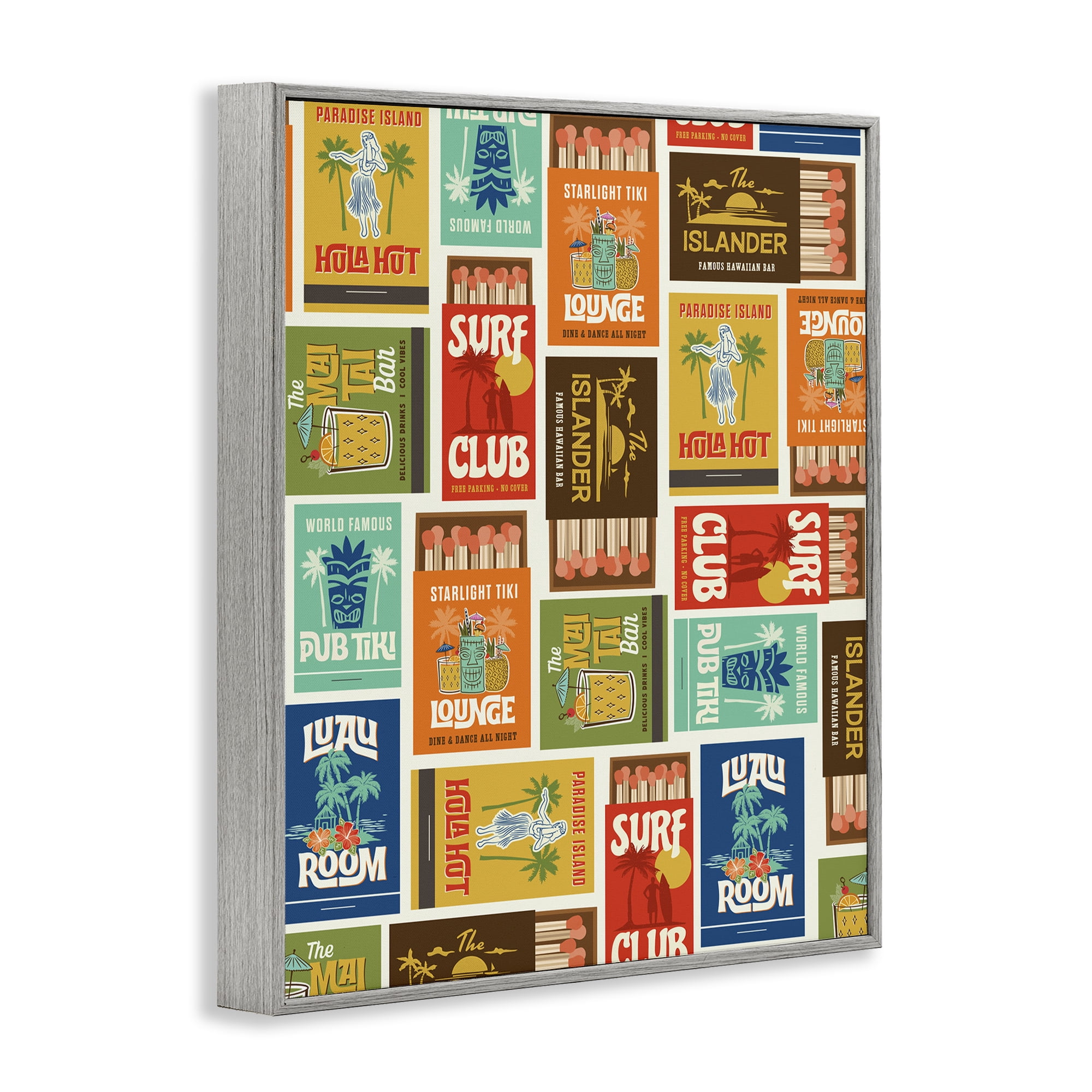 Stupell Industries Vintage Tropical Match Boxes Gray Framed Giclee Art, design by Emily Dumas
