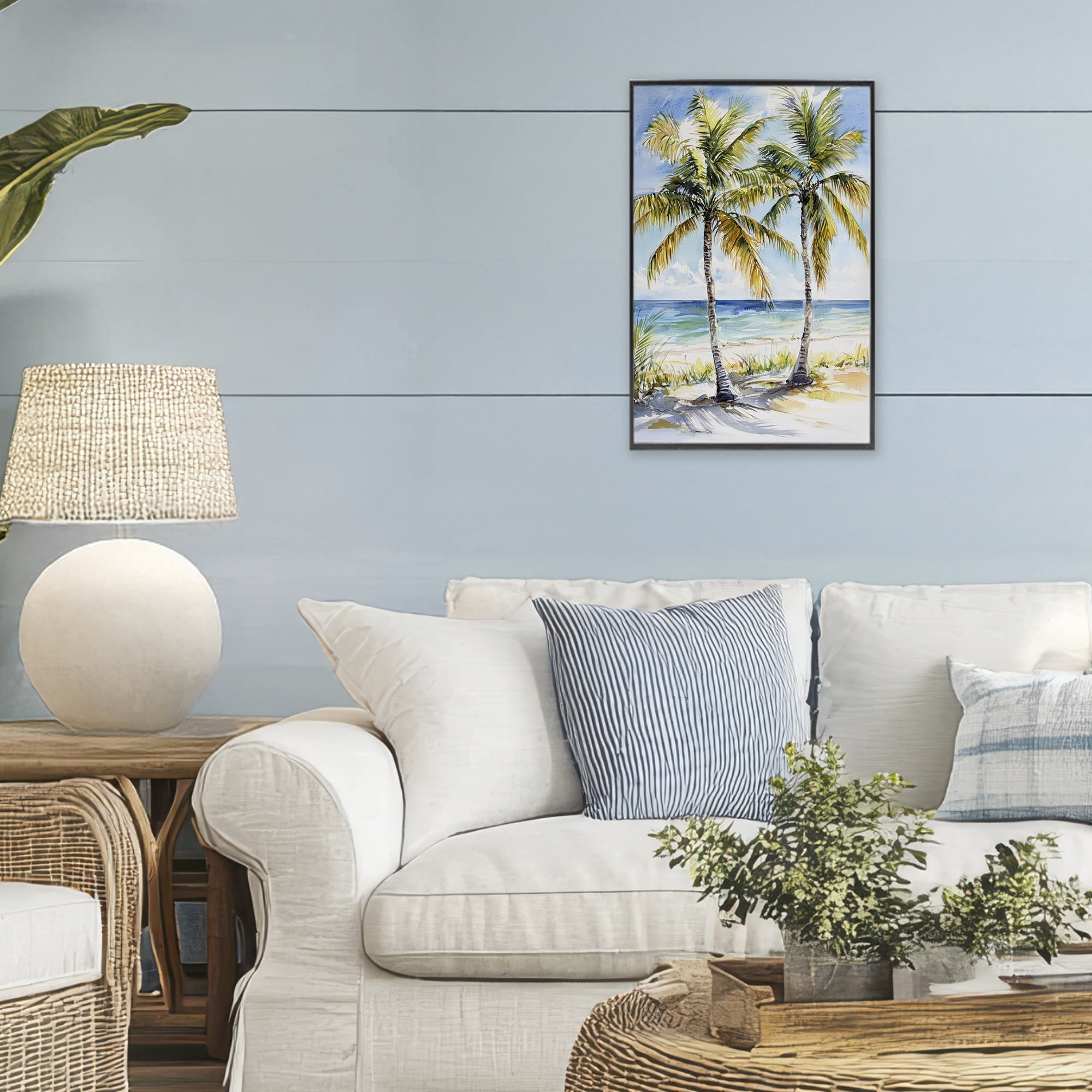 Stupell Industries Sandy Palms Duo Ocean View Black Framed Giclee Art, design by Petal Prints Design