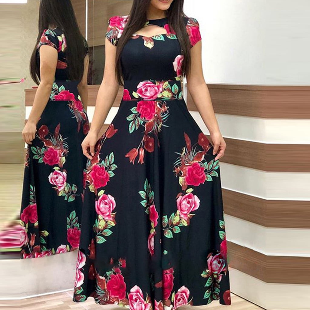 Summer Dresses For Women 2023 Maxi Plus Size Floral Print Short Sleeve ...