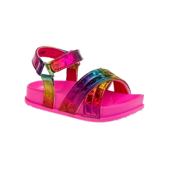 Laura Ashley Girls Hook & Loop Flat Heel Footbed Sandals (Toddler Sizes) - Multicolor Metallic, 5