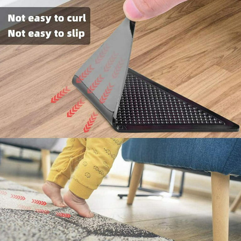 Suptree Non Slip Rug Gripper for Hardwood Floor Carpet Area Rugs Tile Rug Pad Carpet Tape Grippers 8 Pcs, Black