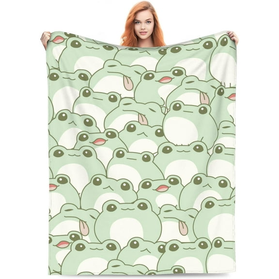 Cute Frog Print Blanket for Frogs Lovers Flannel Throw Blankets Super Soft Cozy Couch Bed Living Room Travel Picnic for Girls Adult Women Teens 50"x 60"