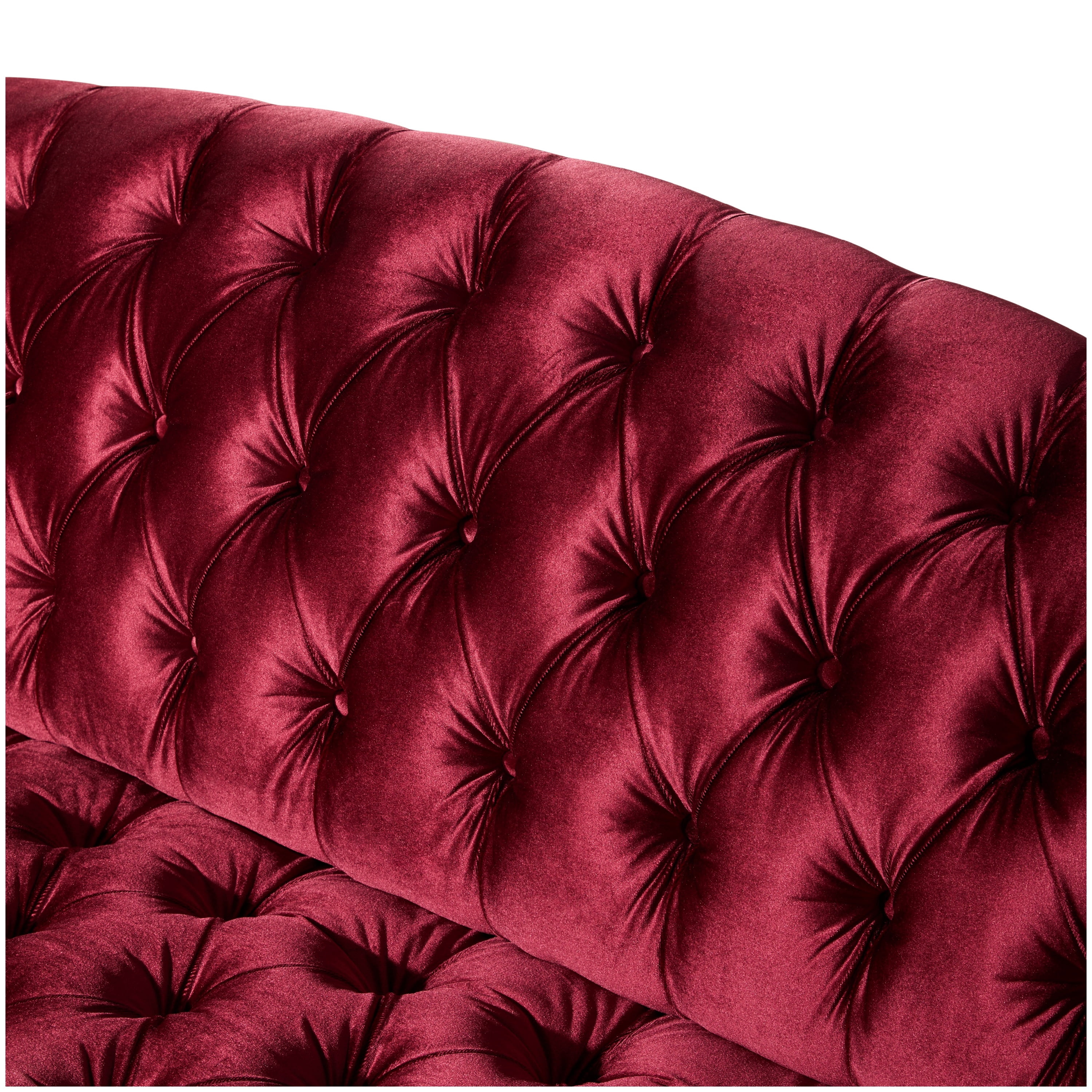 Christopher Knight Home 3-Seat Velvet Tufted Sofa, Contemporary Couch with Curved Wood Legs, Wine Red
