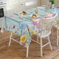 thumbnail image 4 of Easter Bunny Rectangle Tablecloth, Blue Easter Eggs Spring Floral Teal Wooden Waterproof & StainResistant Tablecloth, Washable Oil-proof Table Cover for Dining/Party/Wedding/Camping/Buffet 60x120 In, 4 of 9