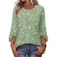 thumbnail image 3 of Womens Floral Print Tops Casual 3/4 Sleeve Tunic Shirts Loose Fit Crew Neck Blouses Lightweight Spring Summer Tops, 3 of 7