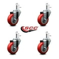 thumbnail image 2 of 3.5 Inch Red Polyurethane Wheel Swivel 7/16 Inch Grip Ring Stem Caster Set SCC, 2 of 2