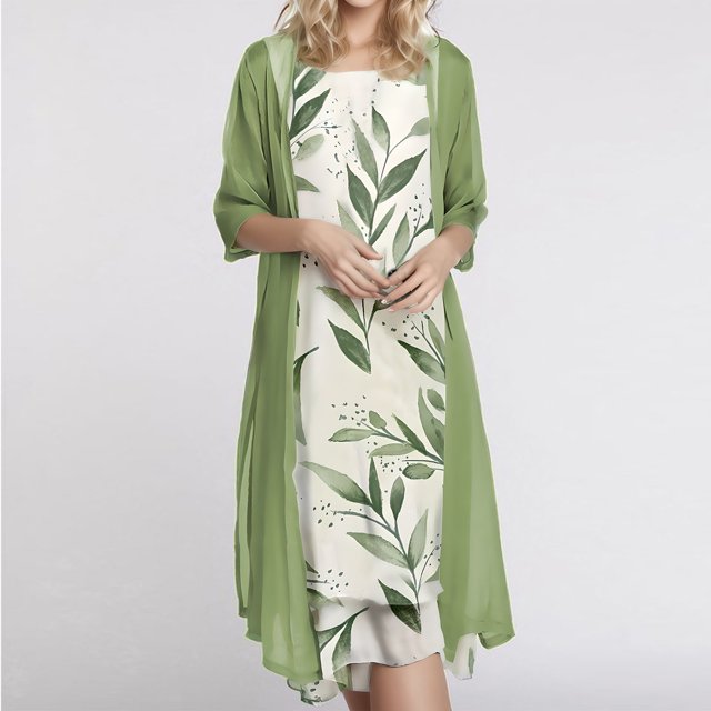 iTNHFP Robes Maxi pour Femmes 2025 Robe d'Été Décontractée pour Femmes Vacances Florale en Chiffon Sans Manches Robe Maxi Ensemble Deux Pièces Cardigan
