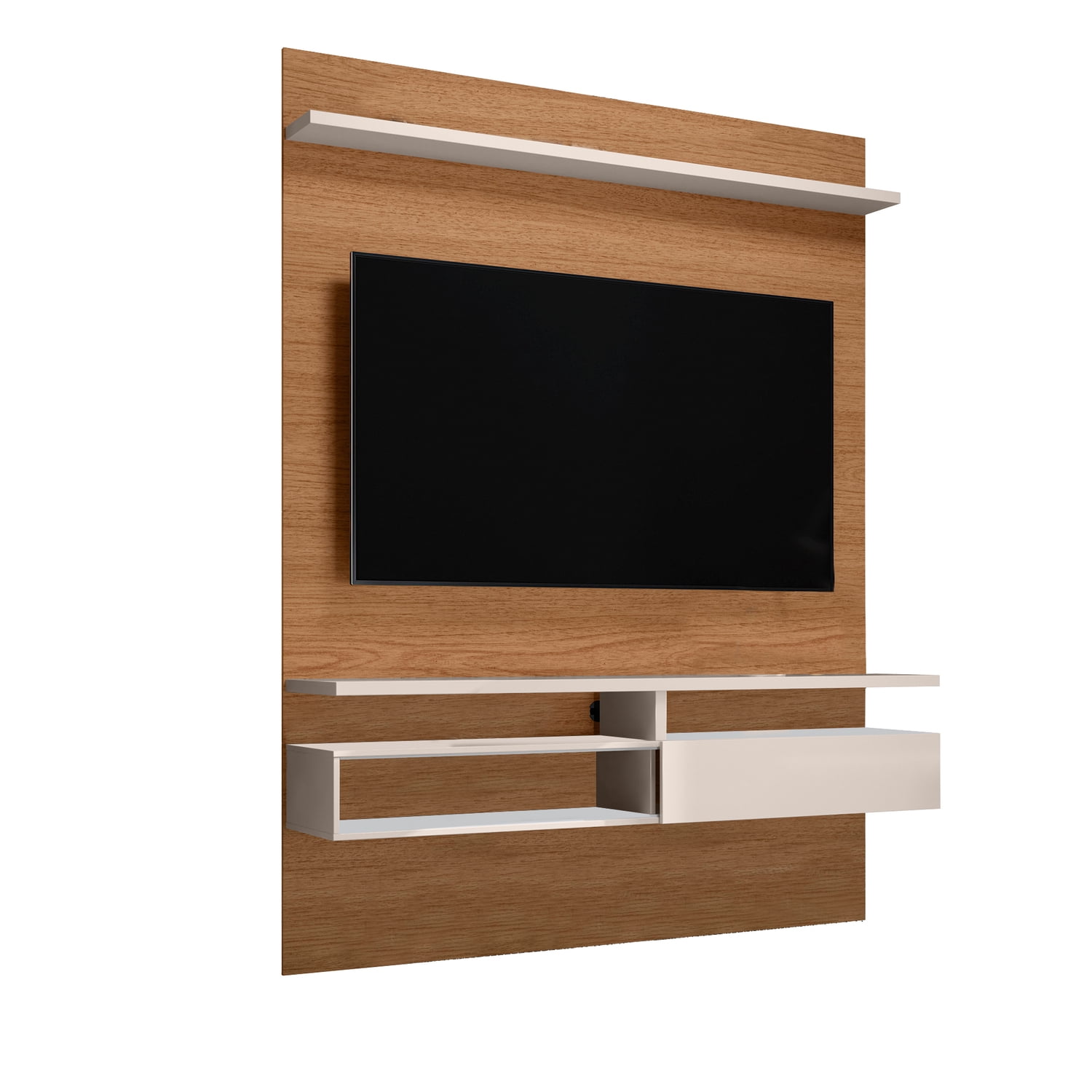The Urban Port 53 Inch Wall Mounted Entertainment TV Media Console with Shelves,White and Brown