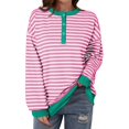 thumbnail image 3 of CAIXIA Womens Henley Neck Striped Sweatshirts Oversized Long Sleeve Tops Casual Pullover Tee Shirts Workout Fall Fashion, 3 of 5