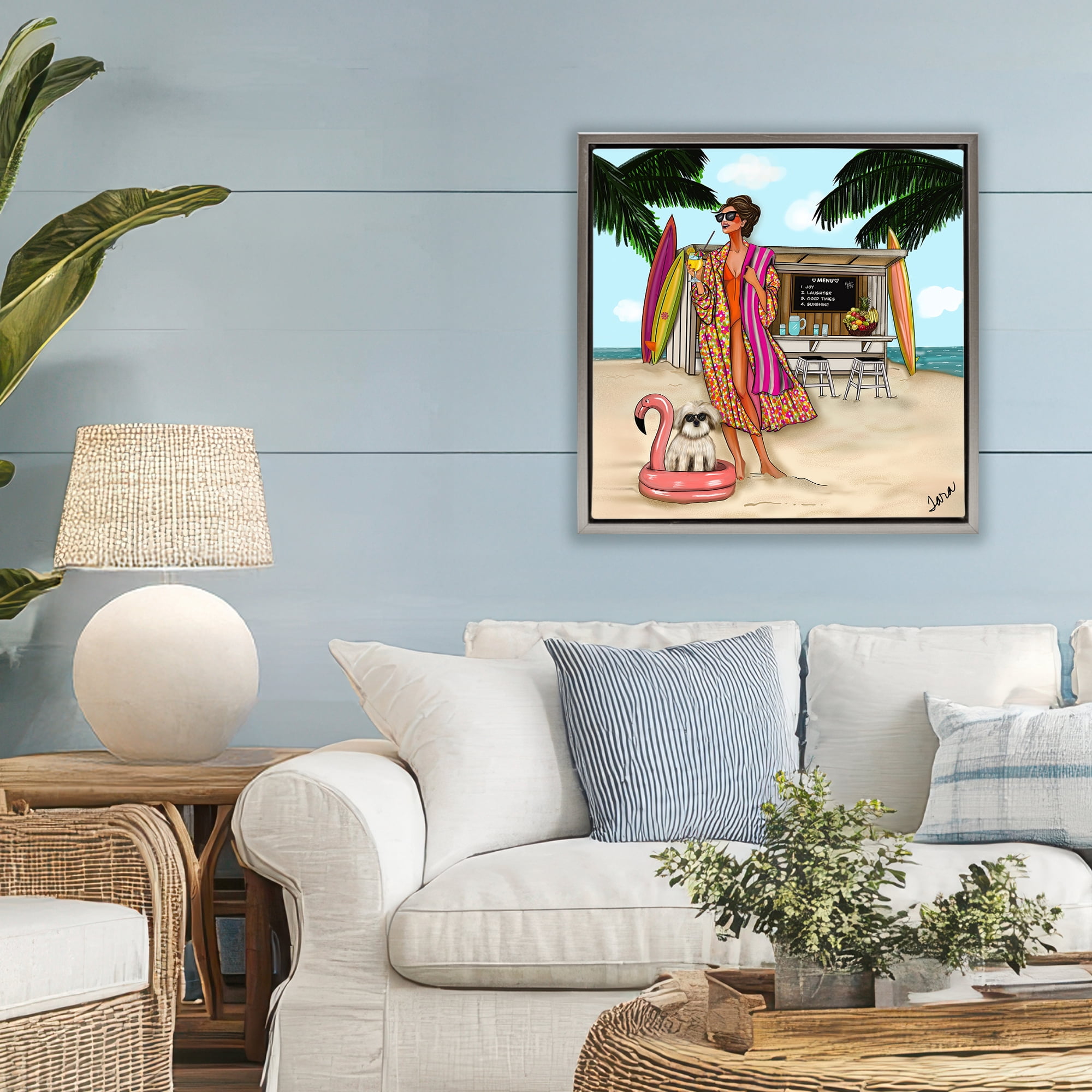 Stupell Industries Beach Girl in Summer Sun Gray Framed Floater Canvas Wall Art, design by Tara Boone