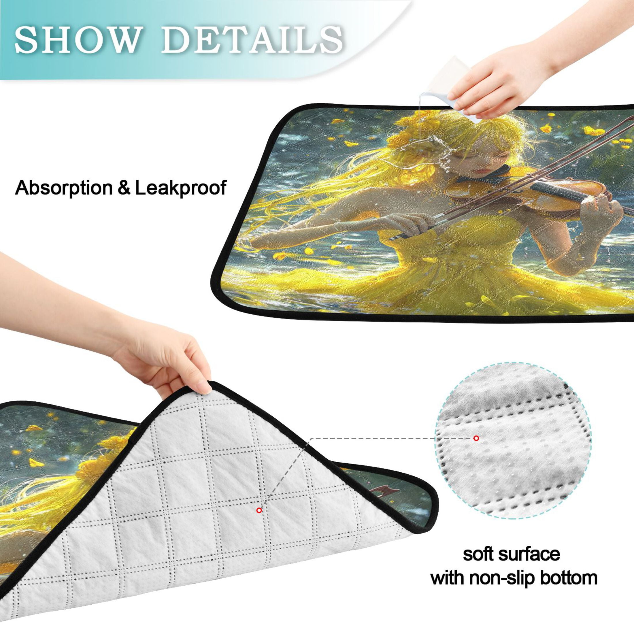 Qxltty Lass Playing Violin on The Water Cat litter Pads Pet Set of 3 Diaper Mats Center Anti-leakage Layer Absorbent Soft and Comfortable