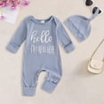 thumbnail image 2 of UngA Im New Here Newborn Outfit Boy Long Sleeve Letter Romper Ribbed Knit Jumpsuit Infant Coming Home Outfit (Blue,3-6 Months), 2 of 6